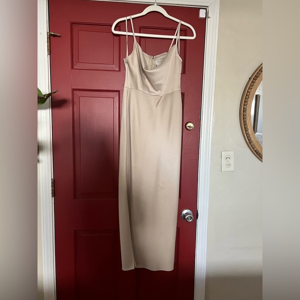 BHLDN Cali Satin Cowl-neck midi slip dress